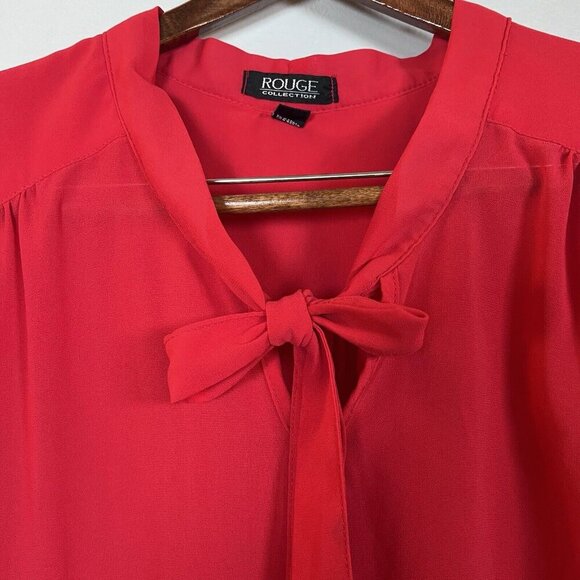 Rouge Collection Women’s Size 3X Red Blouse Short Flutter Sleeves Tie Front - Picture 3 of 9